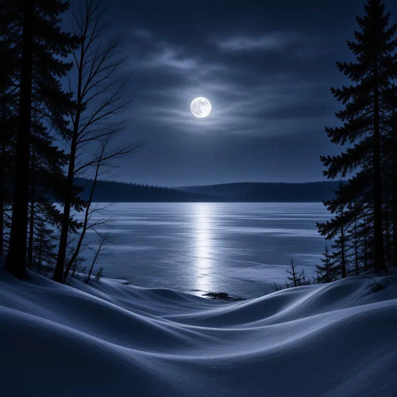 Serene Moon Over Frozen Lake