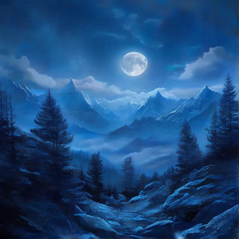 Moonlit Mountain Landscape