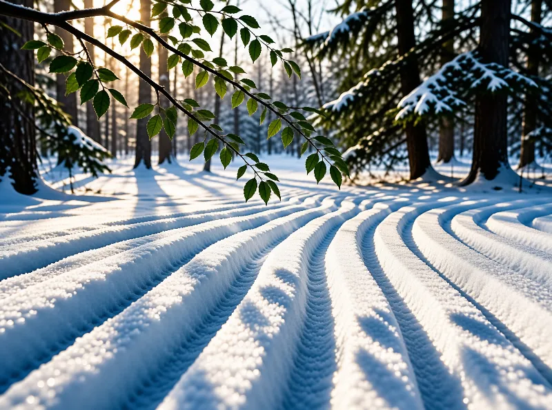 Sunlit Snowy Forest Path