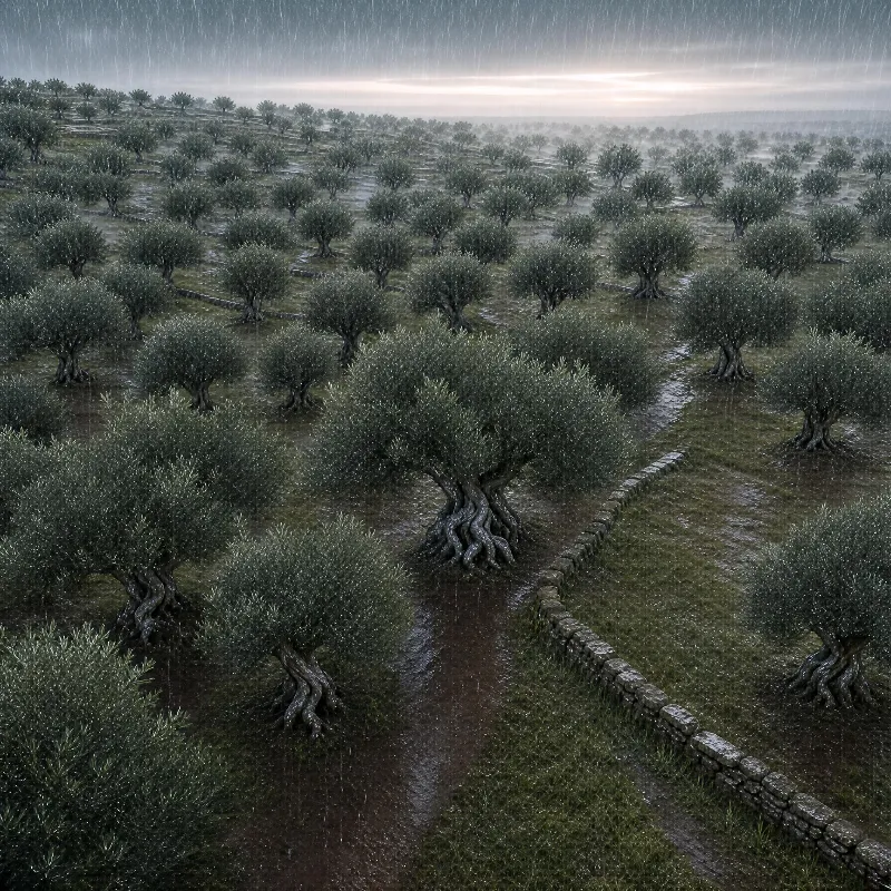 Olive Grove in Rain