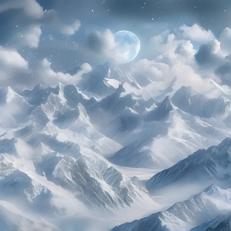 Snowy Peaks and Moon