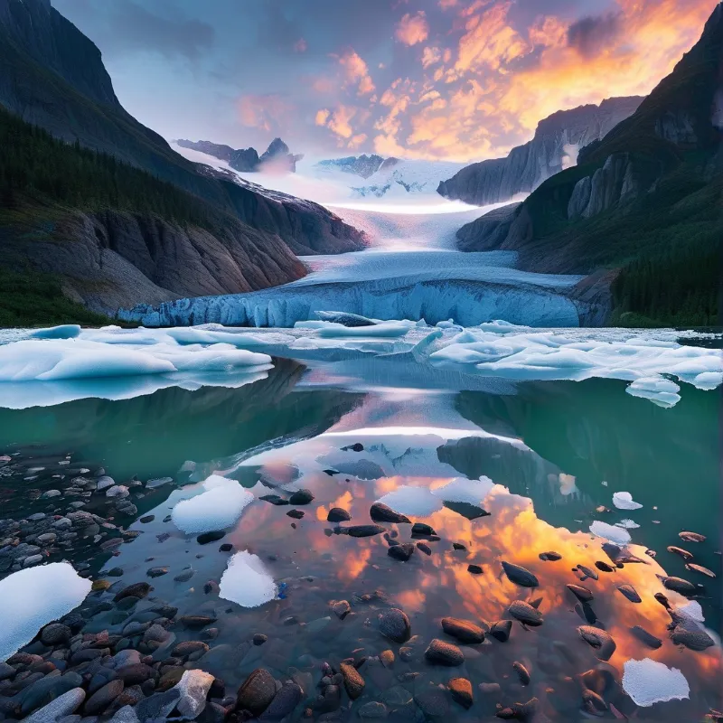 Glacial Lake at Sunset