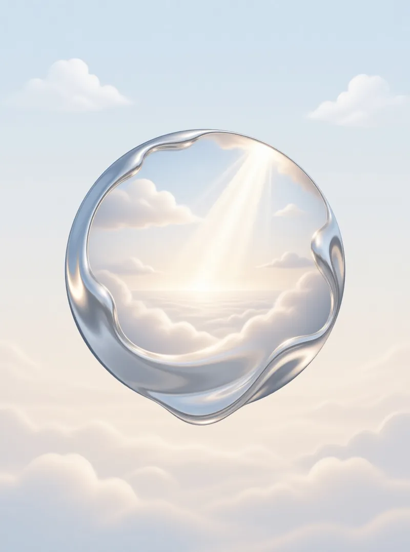 Liquid Chrome Circle in Clouds