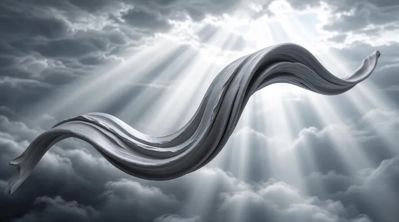 Silver Ribbon in Cloudy Sky with Sunbeams