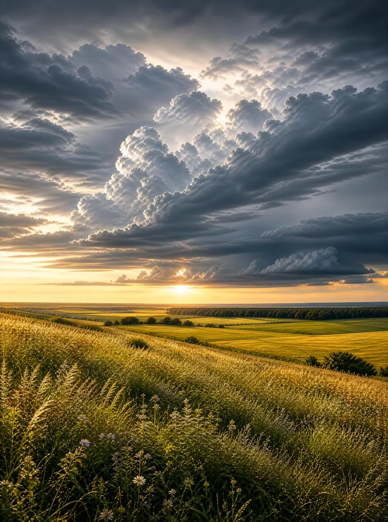 Golden Field Under Dramatic Sky