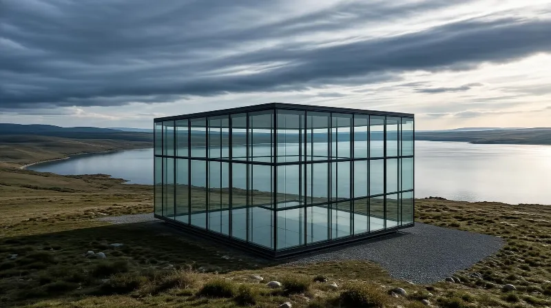 Modern Glass Cube by Lake