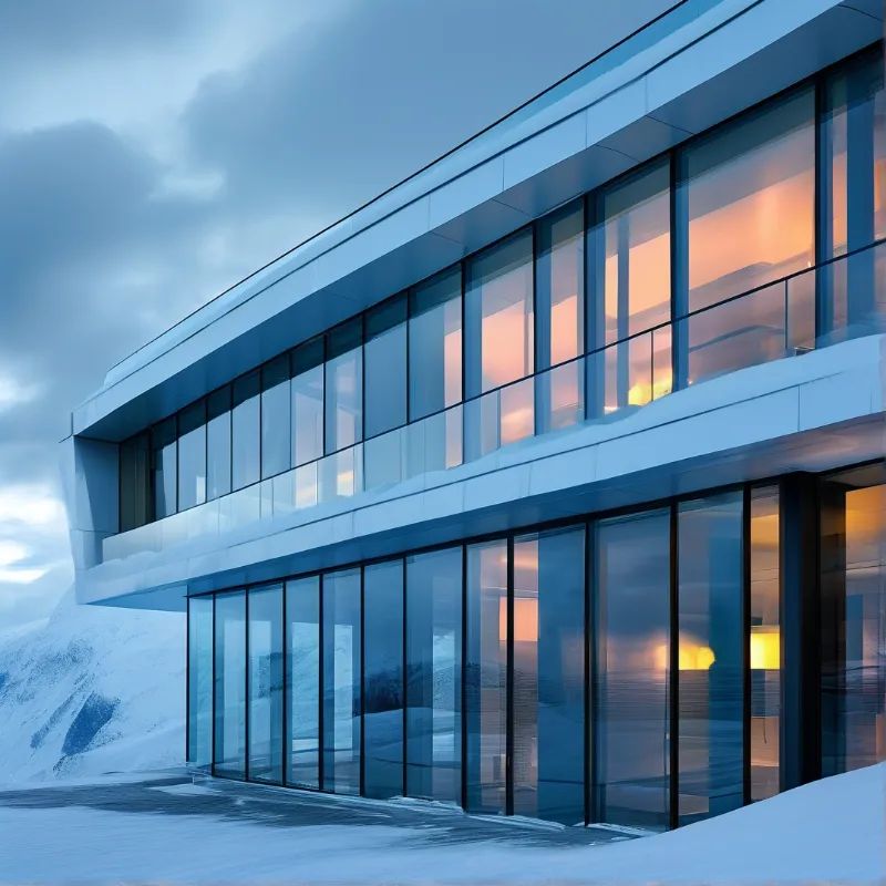 Modern Glass House in Snow