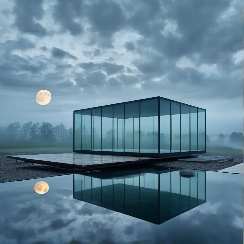 Glass House Moon Reflection