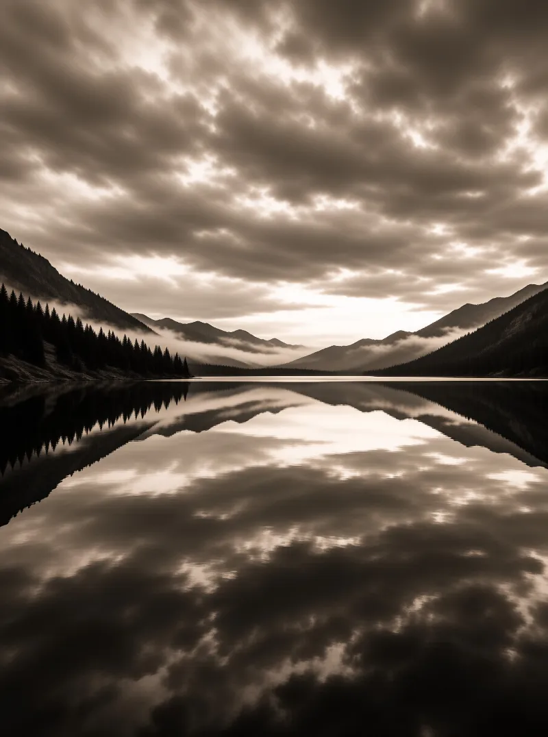 Sepia Mountain Lake Reflection