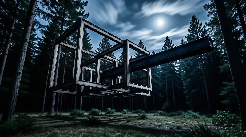 Floating Frame in Moonlit Forest