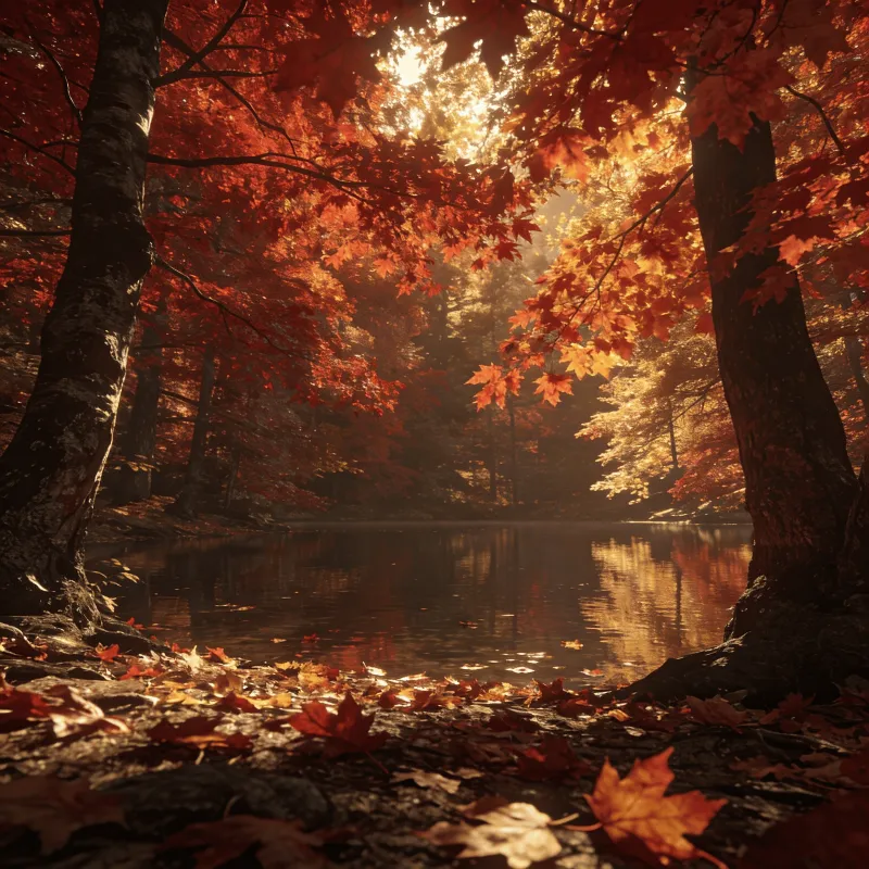Fallen Leaves in Golden Hour Light