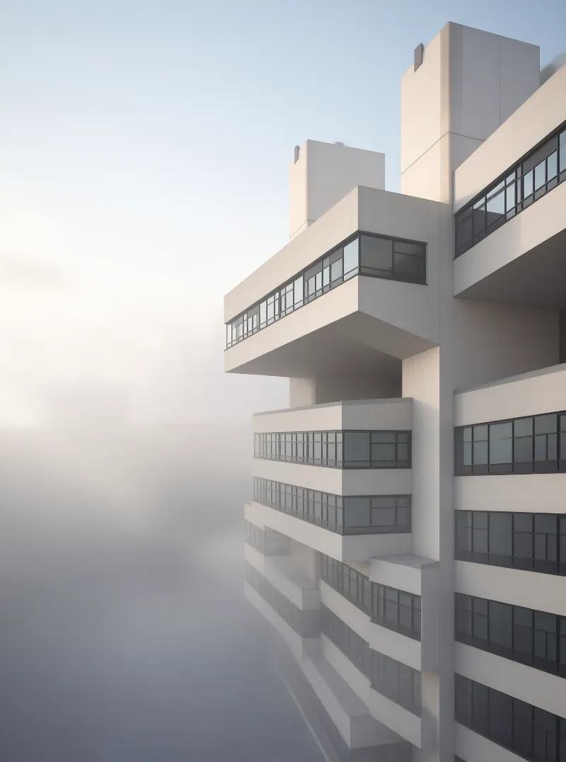 Brutalist Building in Fog