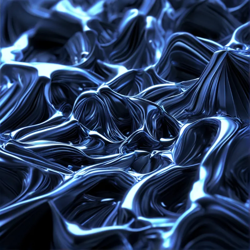Glossy cobalt fabric undulates in fluid folds, with bright highlights defining the peaks and deep shadows filling the valleys.