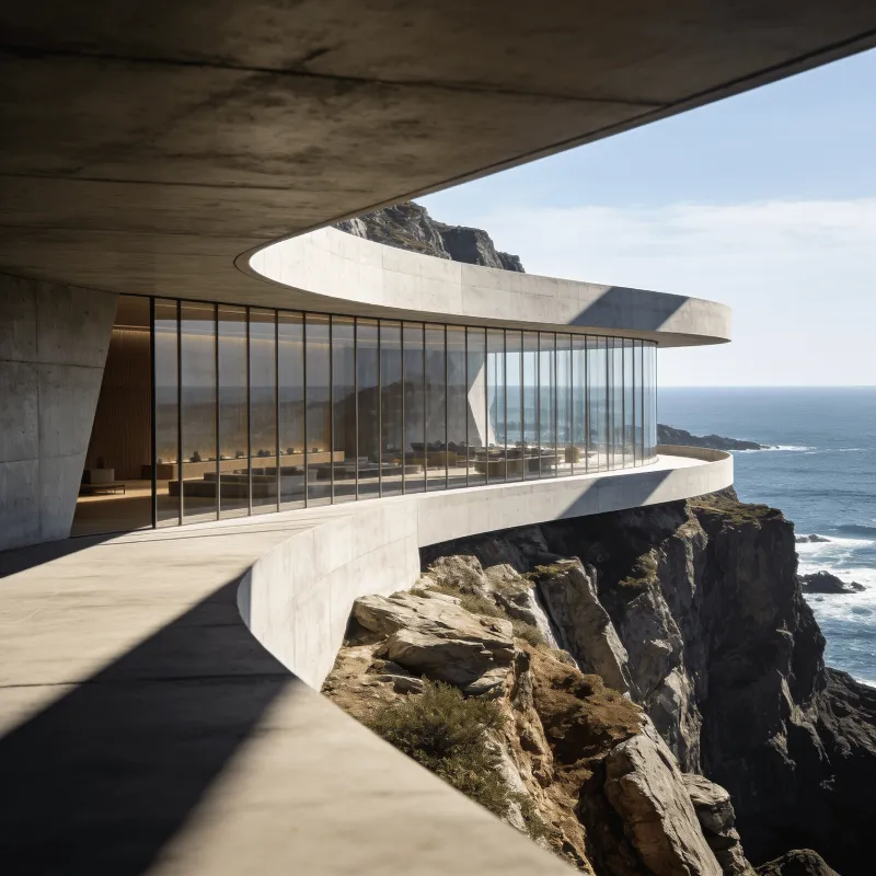 Cultural Center with Glass Curtain Wall — Coastal Cliff
