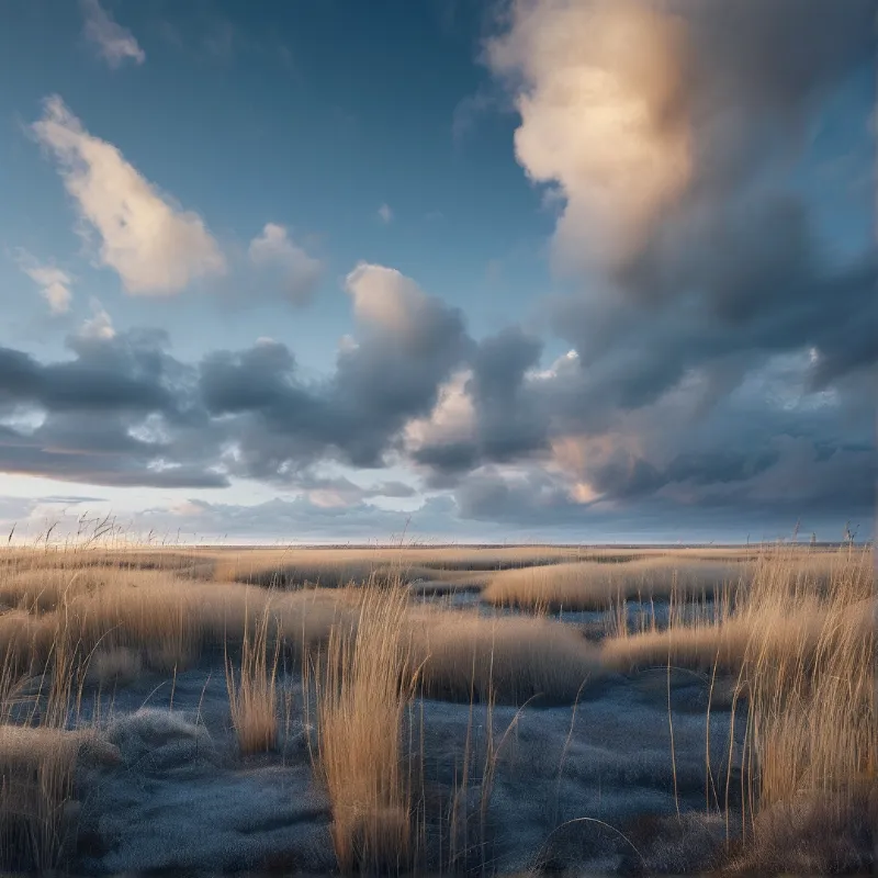 Frosty Wetland at Dusk