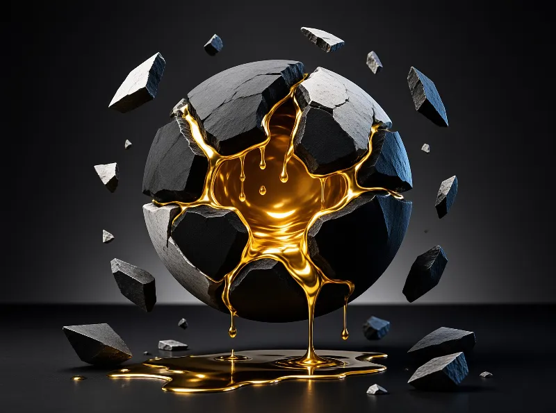 Golden Liquid Bursting from Stone Sphere