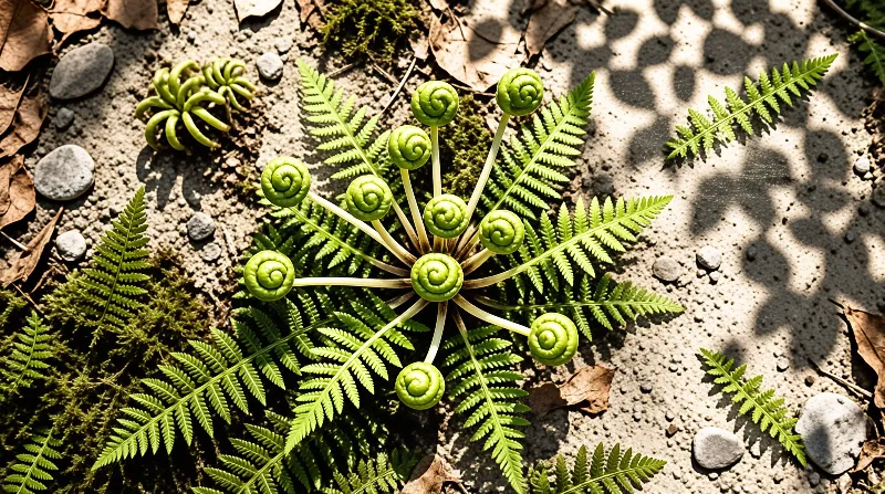 Emerging Ferns in Sunlight