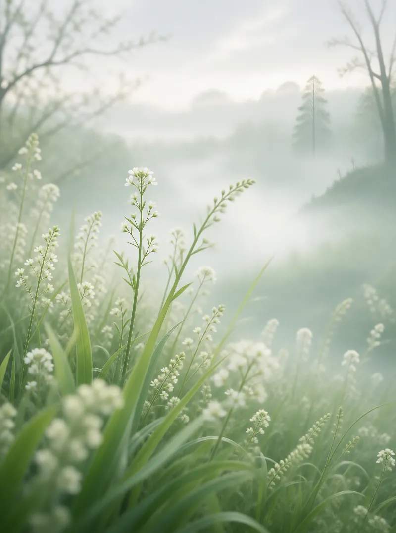 Misty Field with Wildflowers