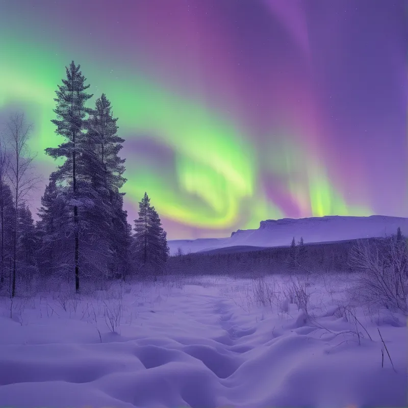 Northern Lights Winter Scene