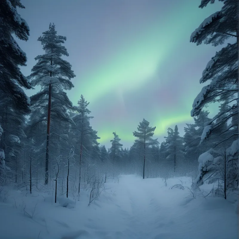 Snowy Forest with Aurora