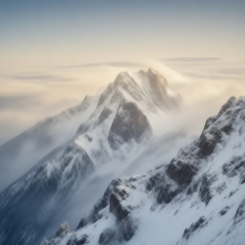 Snowy Mountains in Clouds