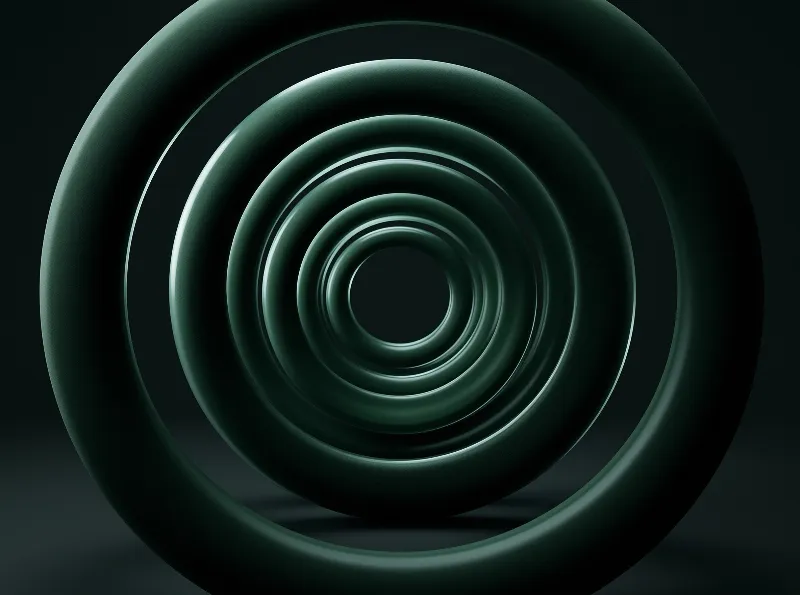 Smooth emerald green rings stack in a concentric pattern against a black background.
