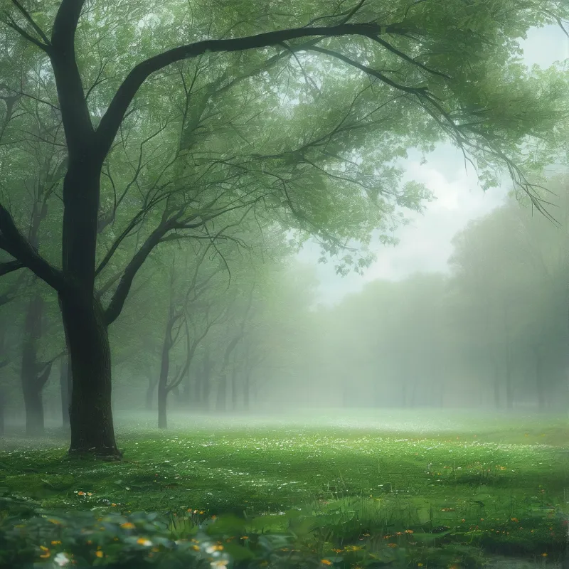 Misty Green Forest Path