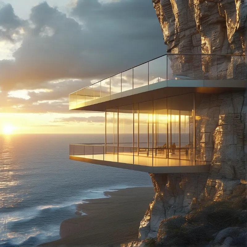 Modern Cliff House at Sunset