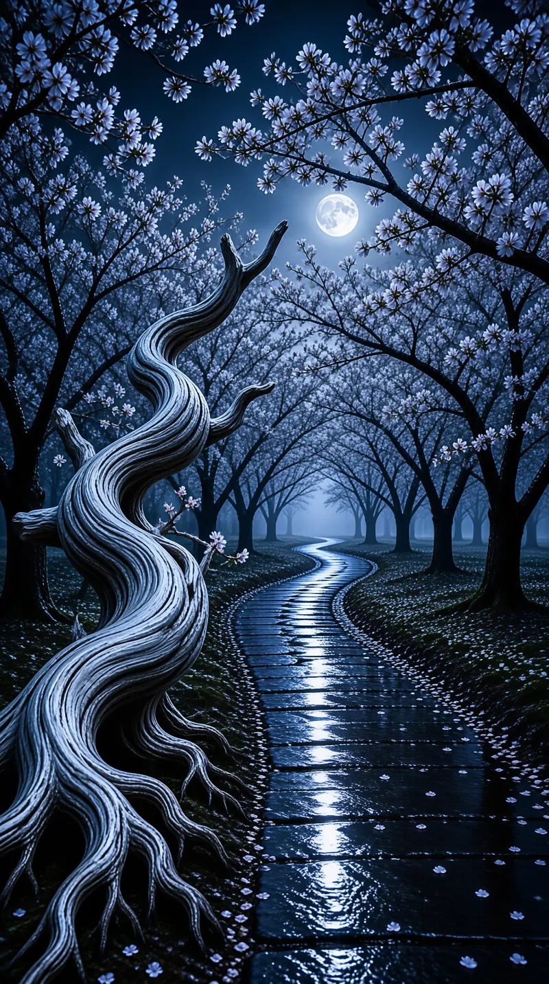 Moonlit Cherry Blossom Path