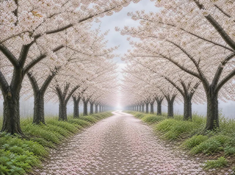 Misty Cherry Blossom Path