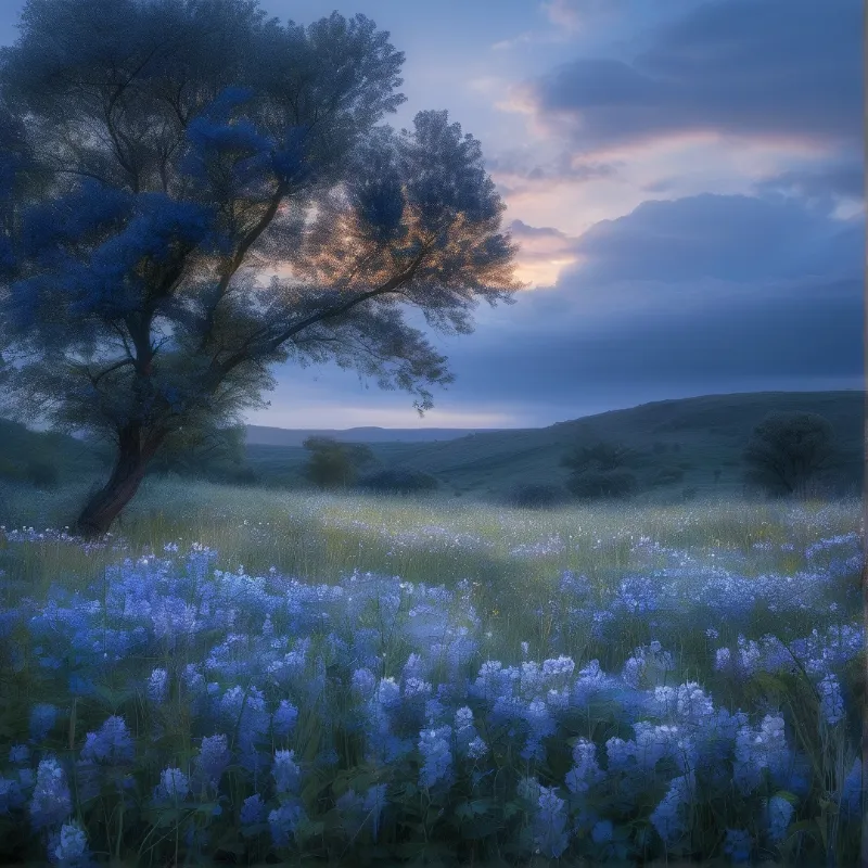 Blue Flowers at Twilight