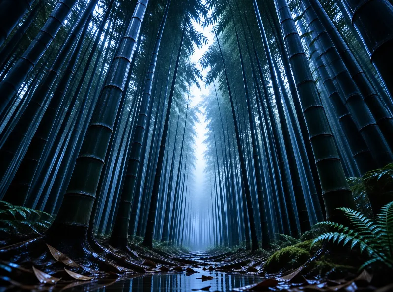 Misty Vertical Bamboo Forest