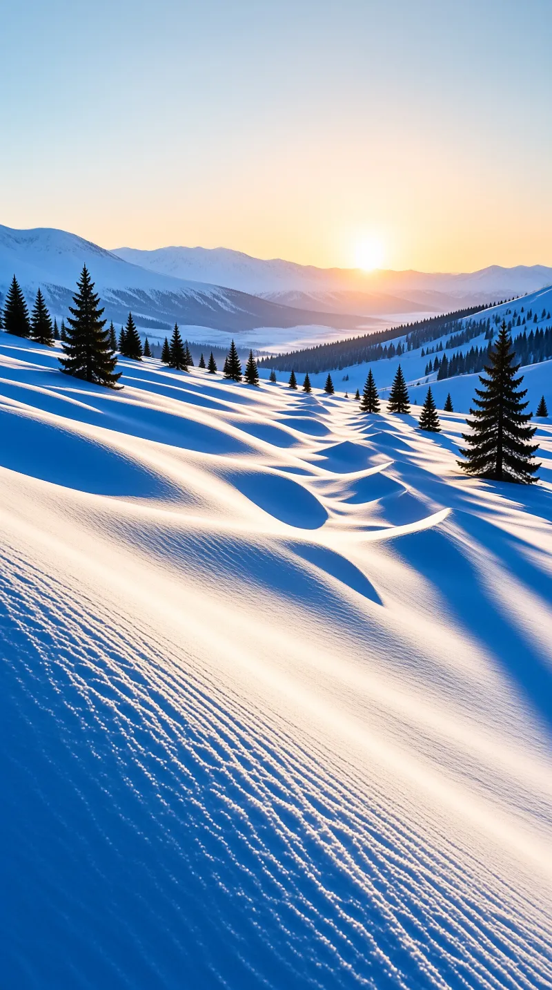 Snowy Mountains at Sunset