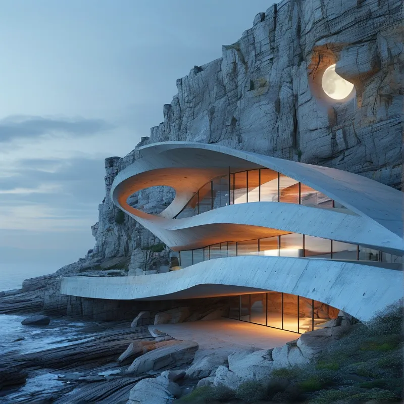 Fluid Cantilever Pavilion in Coastal Cliff