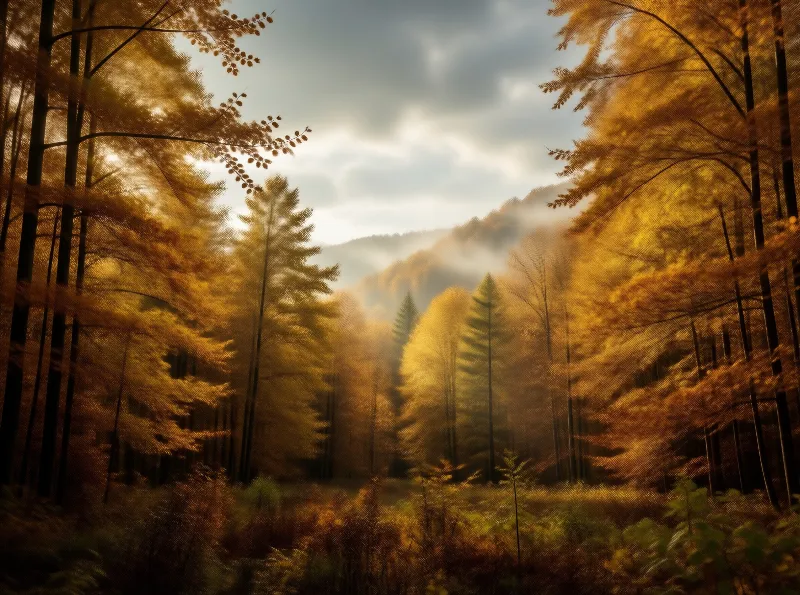 Misty Golden Autumn Forest