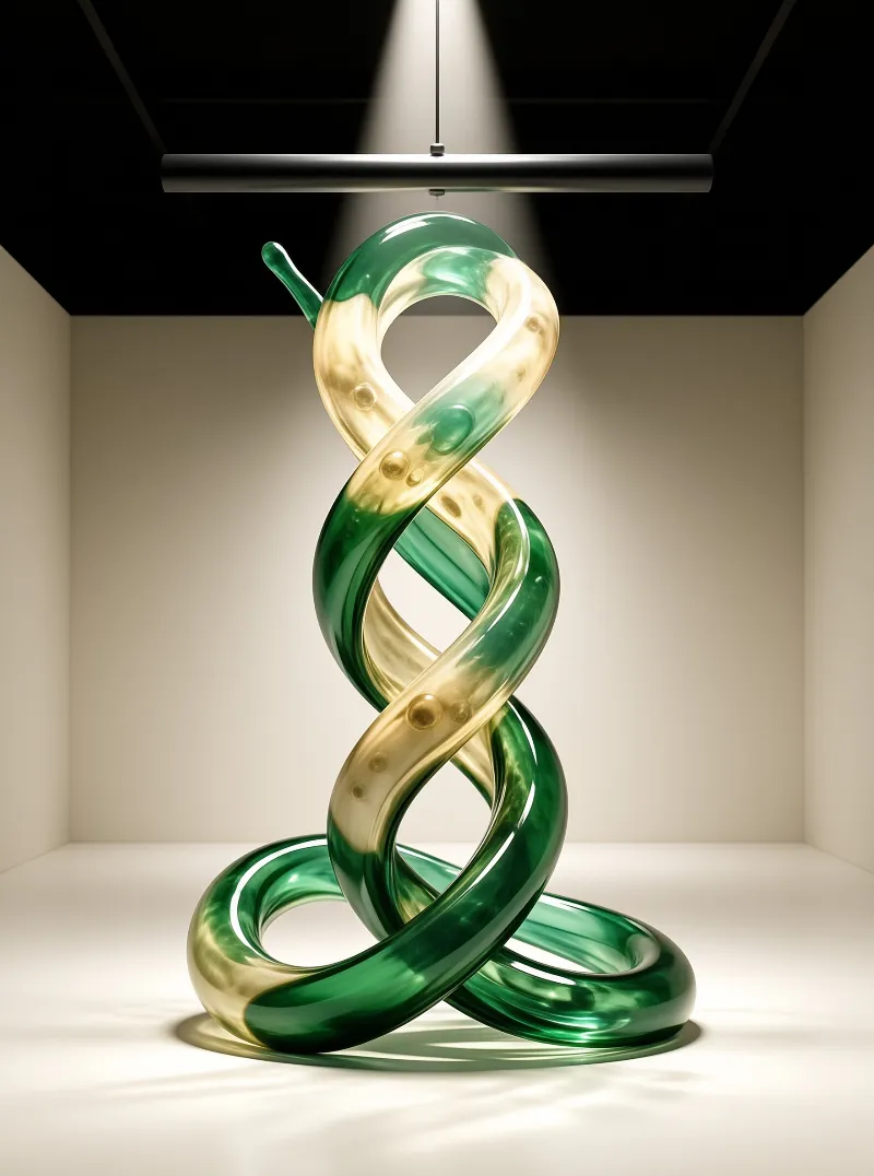 Emerald-Gold Glass Ribbon — Twisted Form Study