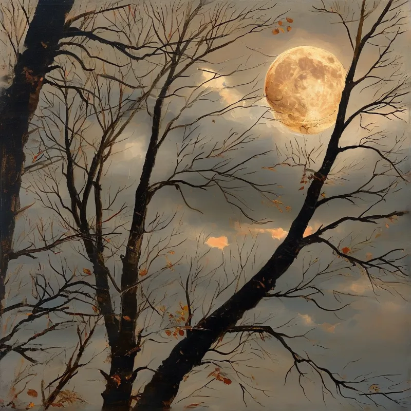 Bare Trees and Autumn Moon