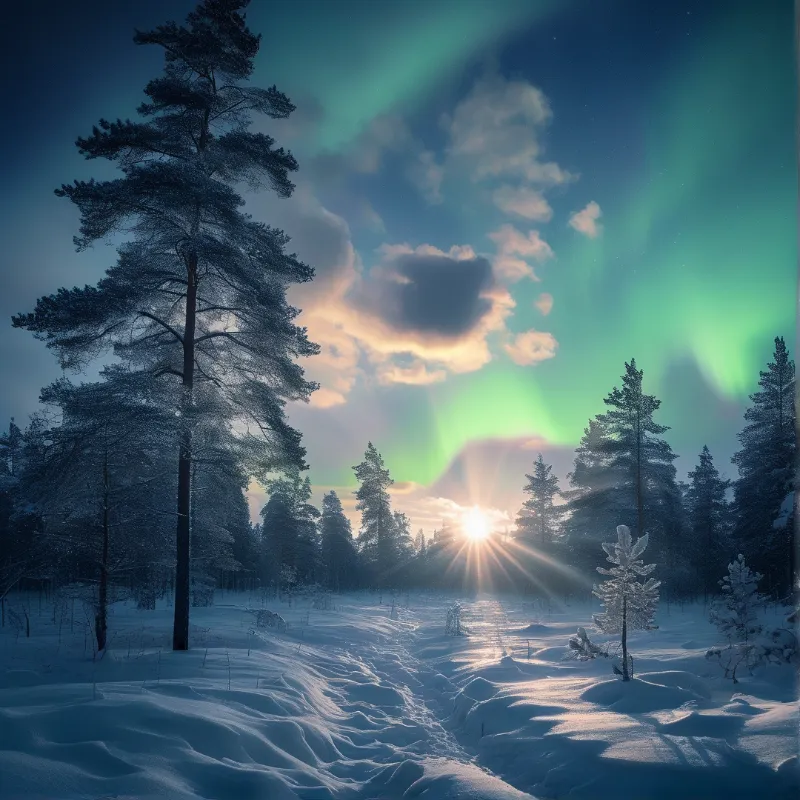 Aurora Over Snowy Forest