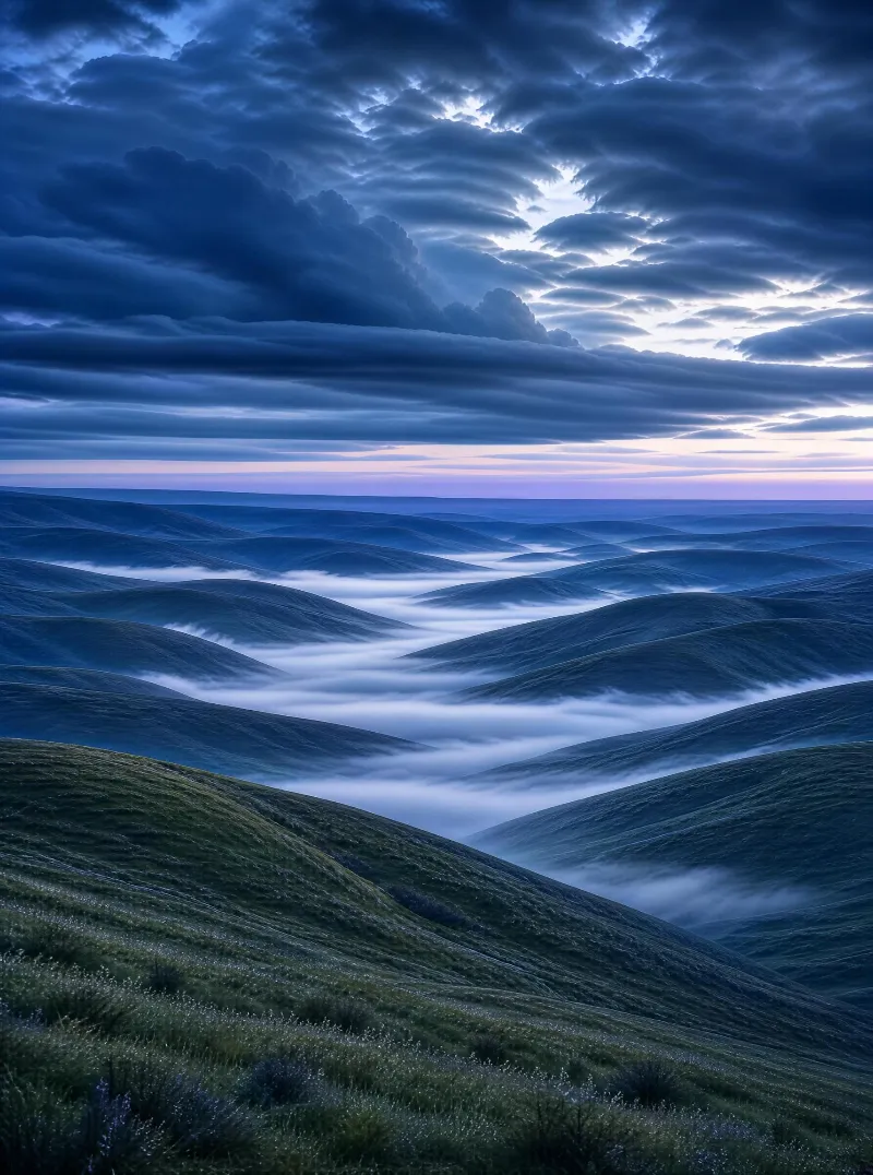 Misty Rolling Hills at Dawn