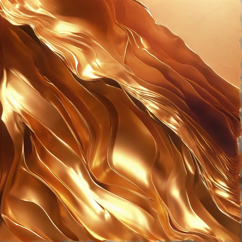 Glimmering amber satin fabric folds softly with light bouncing across its smooth lustrous surface creating deep warm brown shadows in the creases.
