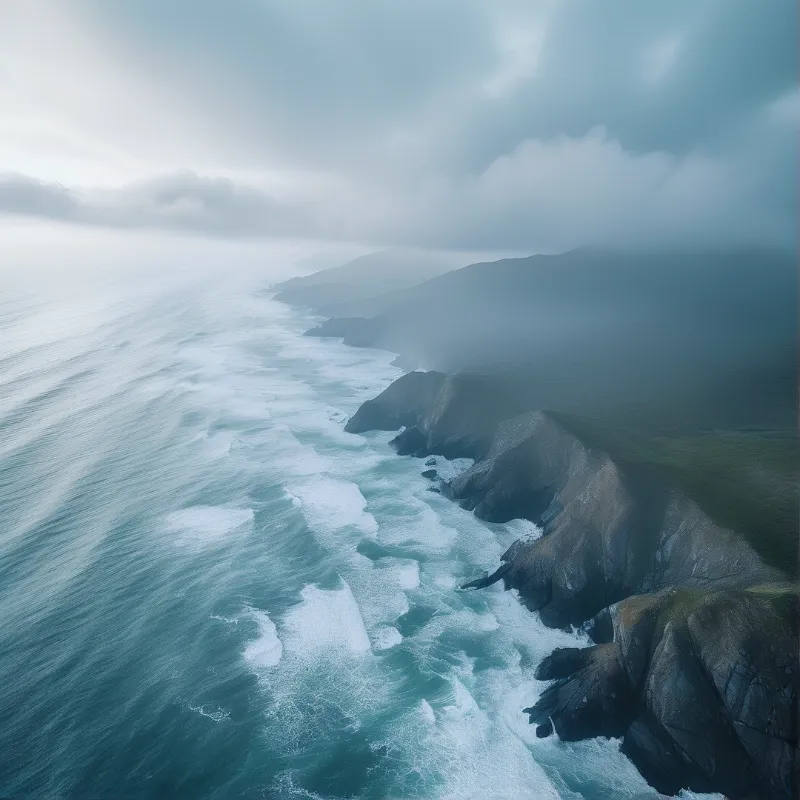 Misty Coastal Cliffs