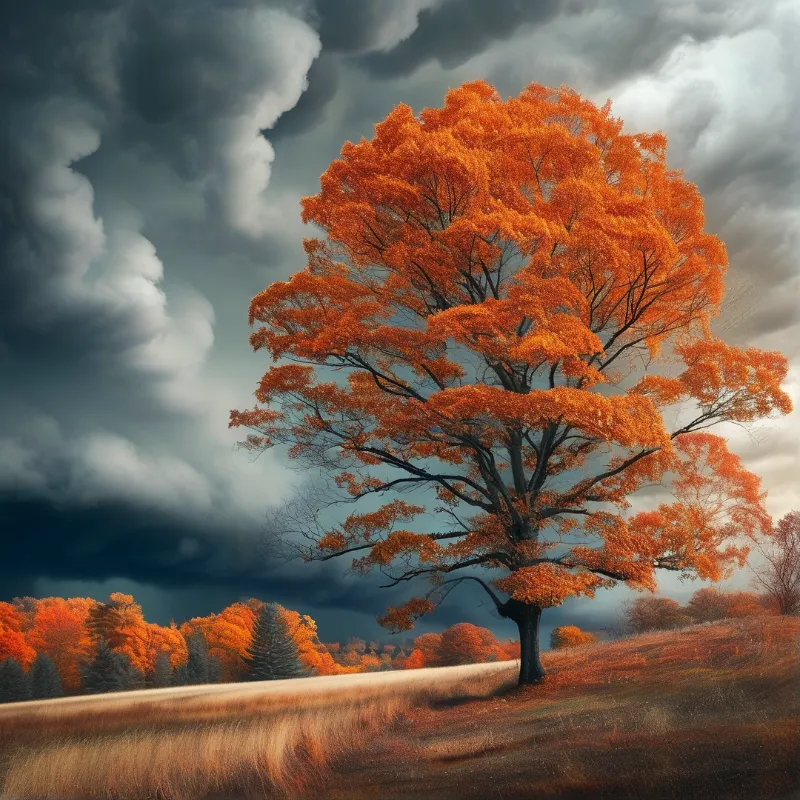 Lone Tree in Autumn Storm