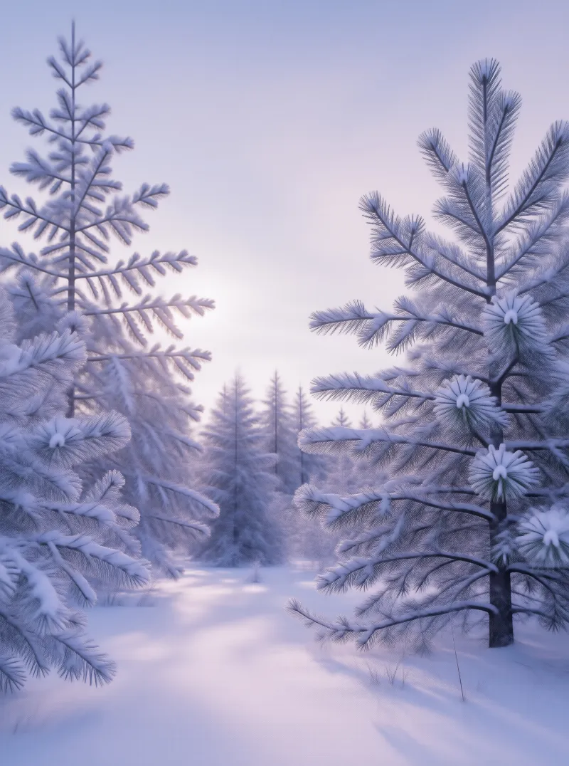 Snowy Pine Forest at Dawn