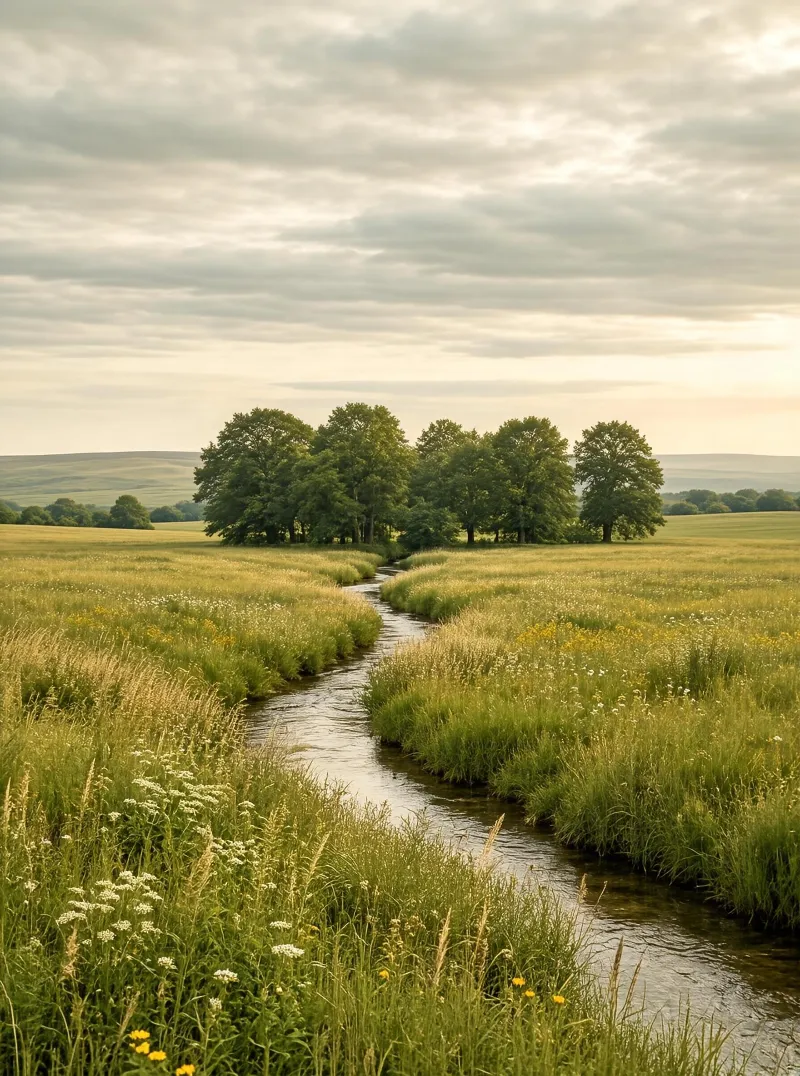 Tranquil Stream Through Meadow