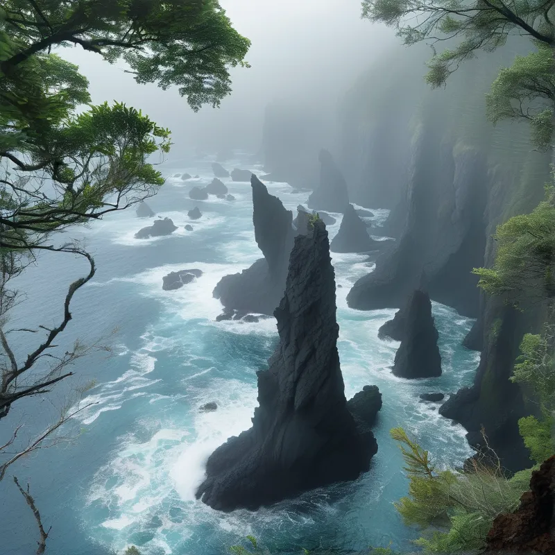 Misty Coastal Rocks