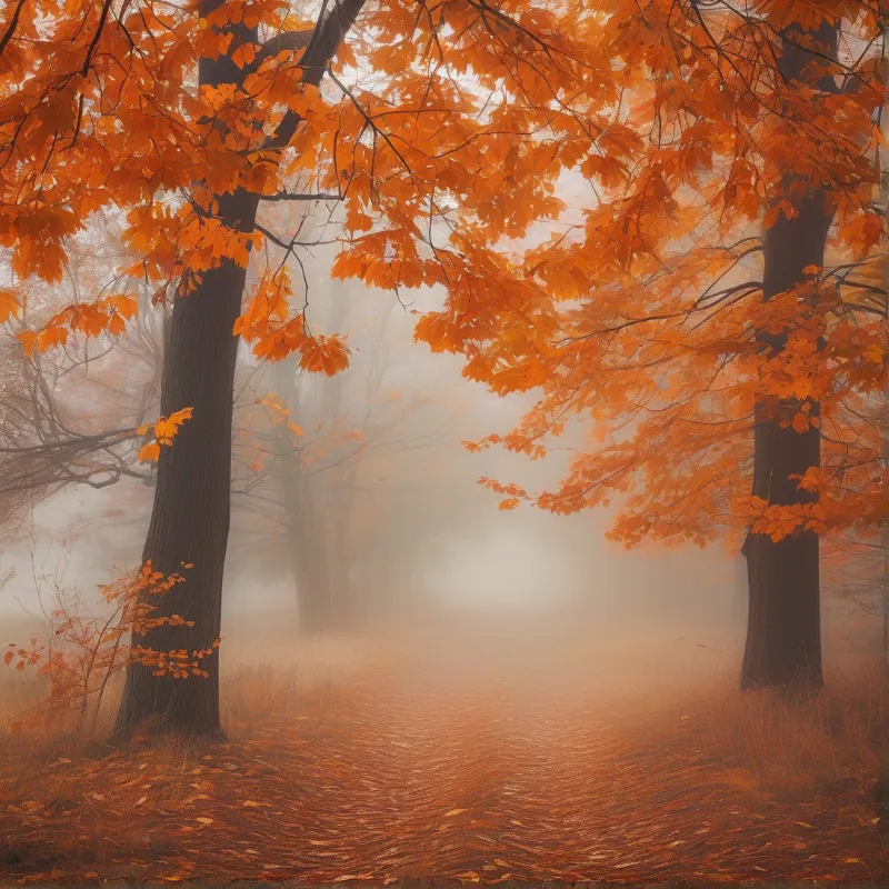 Misty Autumn Forest Path