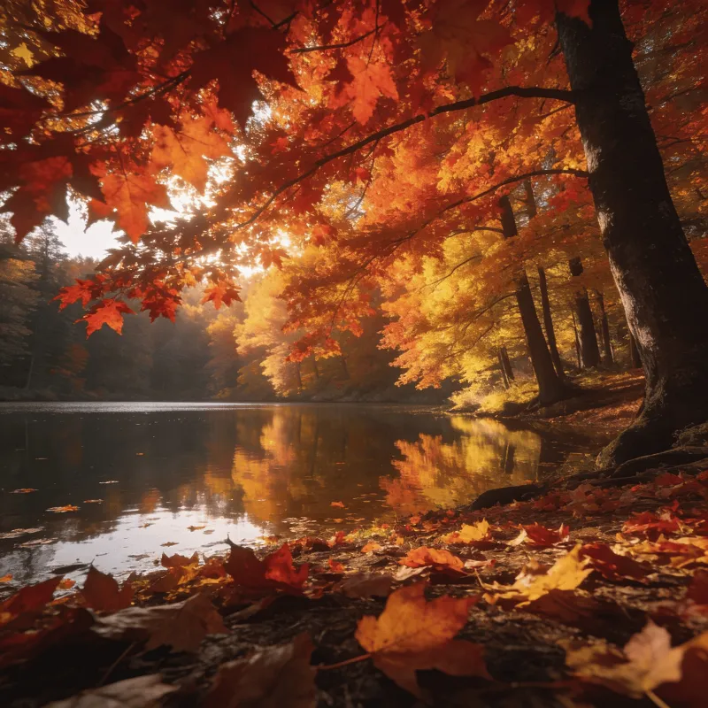 Fallen Leaves in Golden Hour Light