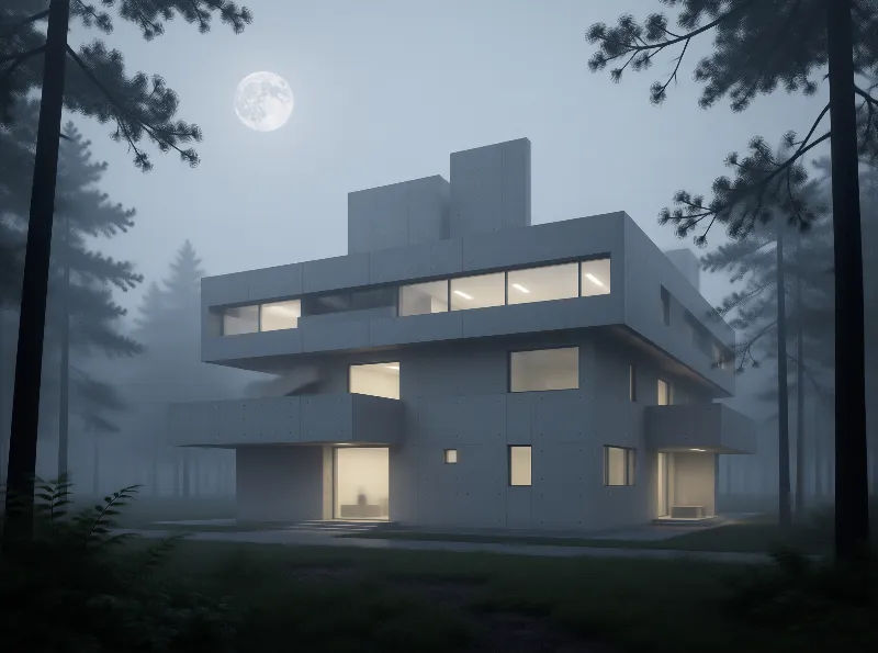 Moonlit Concrete House