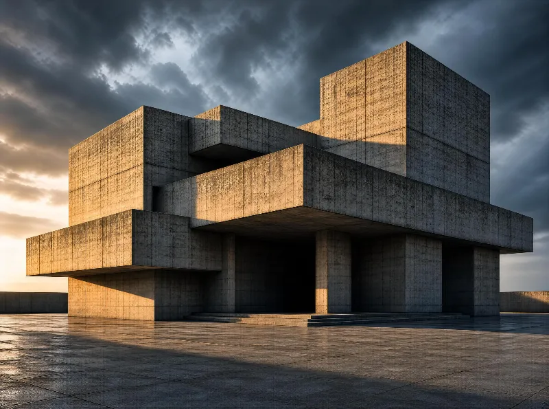 Geometric Concrete Brutalist Building