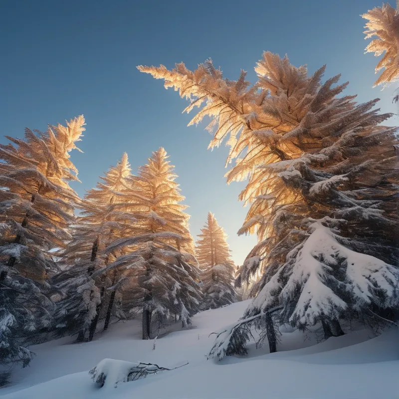 Sunlit Snowy Pines